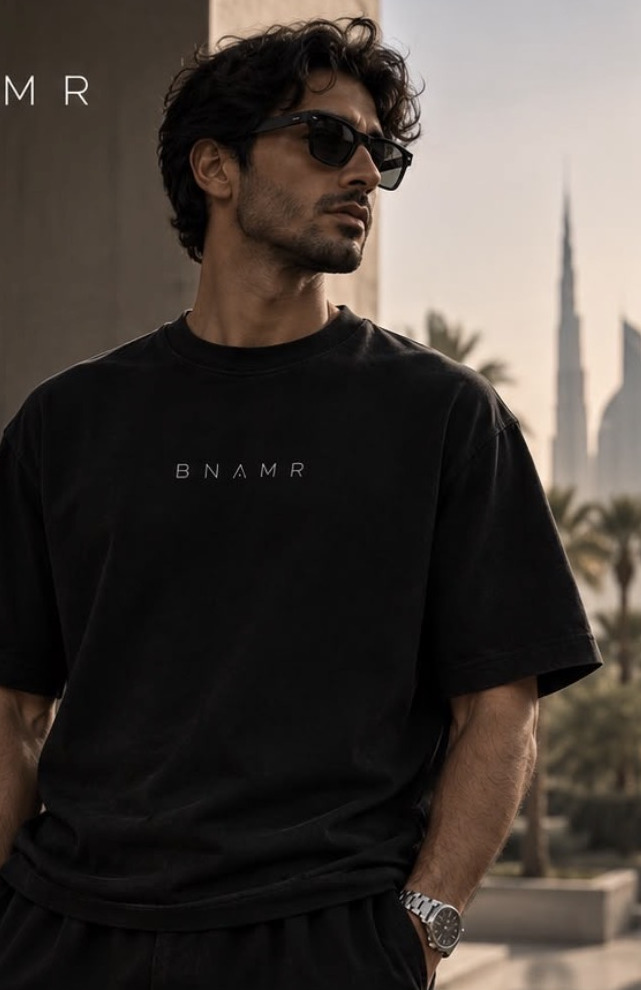 Essential Tee in black, worn